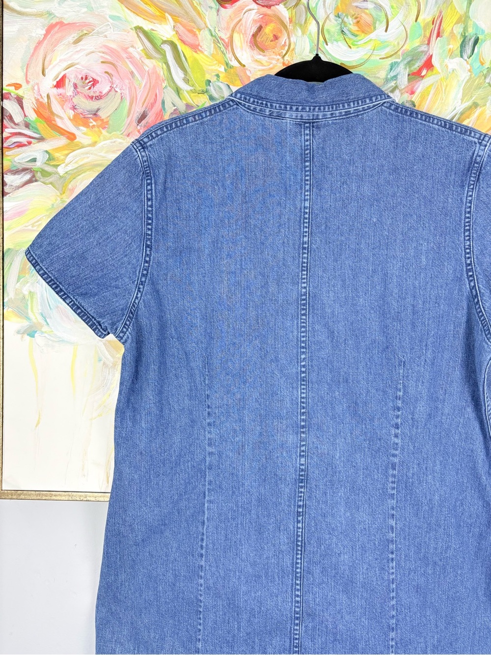 L.L. Bean Denim Shirt Dress Button Front Blue Short Sleeve Size 14 - Picture 7 of 9